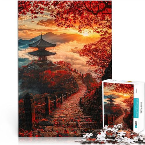 Puzzle für Erwachsene mit 1000 Teilen Spiele Spielzeug Geschenk Sonnenuntergang in der japanischen Pagode für Heimdekoration38x26cm