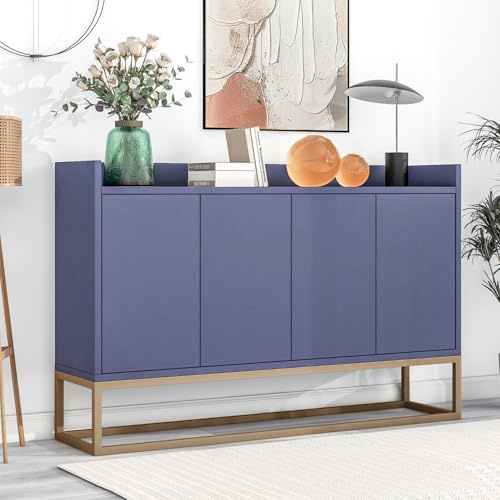 FEEOHOME Sideboard, Aufbewahrungsschrank mit Metallbeinen, Küchenmöbel mit 4 Türen und verstellbaren Regalen, Küchenschrank 120 x 30 x 80 cm für Esszimmer, Wohnzimmer (blau)