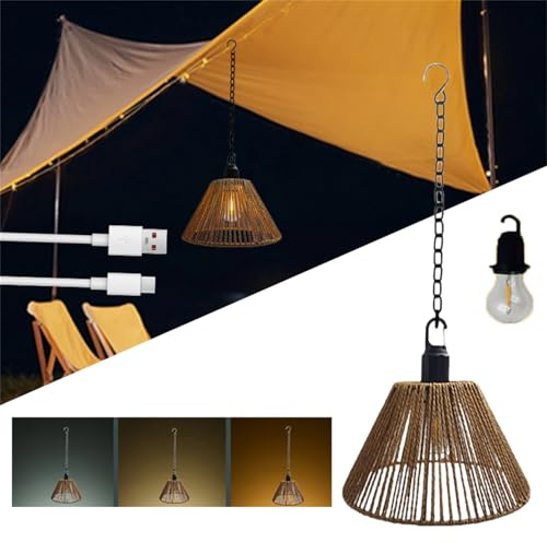 Pendelleuchte Akku Led Aufladbar Outdoor Boho Hängelampe Mit Batterie Outdoor Drei Farben Einstellbar, Led Hängeleuchte Akku Usb Aufladbar Pendelleuchte Außen Wasserdicht Hängeleuchte (1 LIGHT)