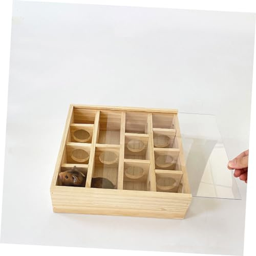 TOGEVAL Wooden Maze Toy Multi-grid Hamster Maze Teeter Board 25x25x7cm Natural Wood Small Animal Fun Toy for Hamsters and Chinchillas