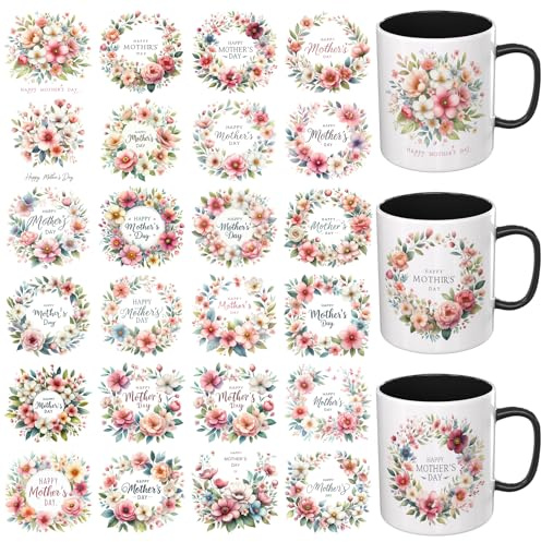 DORSBABY UV DTF Stickers - 24 Sheets Mother's Day Bundle DTF Cup Wrap for Mugs Glass Coffee, DlY Decals for Tumblers, Waterproof Rub on Transfers for Crafts (Mother's Day Floral Bundle) | Cold Transfer Stickers, High Definition Printing, Crystal UV Protective Layer, Transparent Substrate, Diverse Pattern Options
