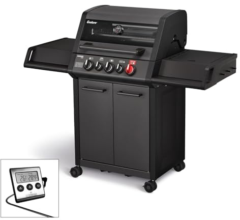 Enders Gasgrill MONROE Pro 3 SIK TURBO Shadow + Thermometer, 3-Brenner, Infrarot-Backburner, Seitenkocher, PanoVision Sicht, SWITCH GRID™ mit Sear Grate, HEAT RANGE™, 800 °C TURBO ZONE™, SIMPLE CLEAN™