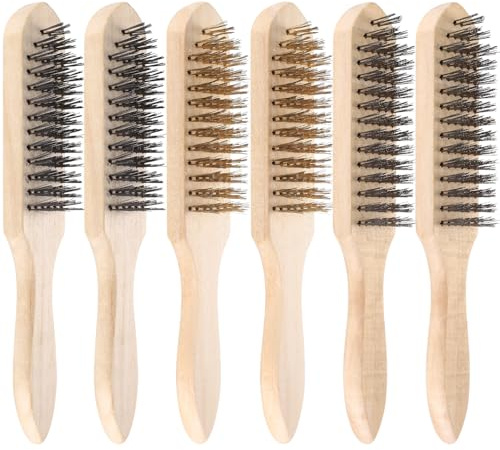 6-teiliges Set Drahtbürsten, MetallbüRste Mit Holzgriff | Reinigungsbürste Metall, Rostentferner, für Rost, Farbe und Schweißschlacke