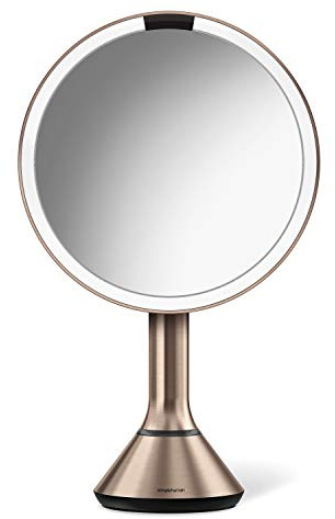 simplehuman, 20cm, Sensorspiegel mit Touch-Helligkeitsregelung, 5-fache Vergrößerung, Edelstahl roségold, 5 Jahre Garantie