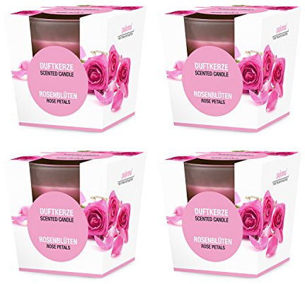 pajoma® Duftkerze 4er Set, Rosenblüten - im satinierten Glas | 4x 120g Wachsgewicht, Brenndauer: 25 Stunden, in edler Geschenkverpackung | Premium Qualität