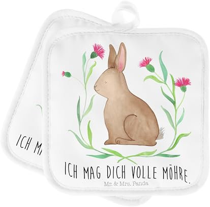 Mr. & Mrs. Panda Topflappen Hase Sitzen - Ostergeschenke, Osterdeko, Geschenk, Geschenke zu Ostern, Osterdeko, Ofenhandschuhe, Liebe, Frohe Ostern,