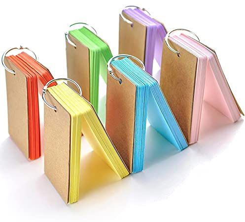 Koogel Flash Cards, 6 Pack 300 Revision Cards Index Cards Mini Notepads Blank Flashcards Study Cards on Ring