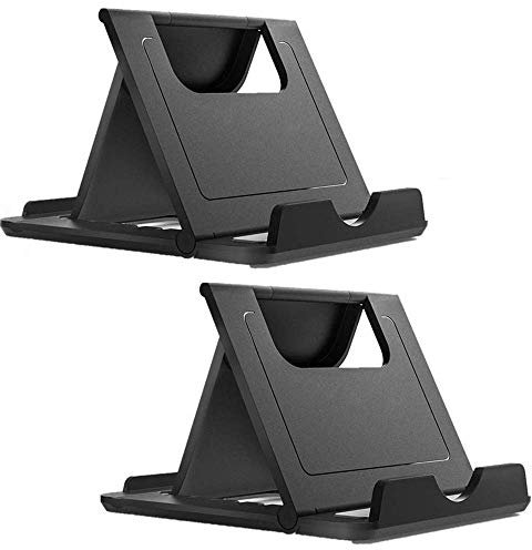HAPPITON Phone Stand Tablet Stand Multi-Angle Cell Phone Stand Cradle Holder Universal Foldable Tablet Phone Compatible with Samsung iPhone 13 14 15 16Pro Max, iPad Mini (2PCS in Black)
