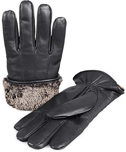 Zavelio Herren Premium Shearling Schaffell Fell Gefüttert Lederhandschuhe, Schwarz ohne Box, Large