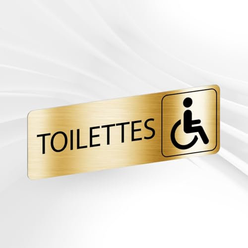 Plaque Signalétique Toilettes Handicapés – Plaque De Porte Adhésive PVC 5 x 15 cm – 20 Couleurs Disponibles (Or Brillant Métallisé)