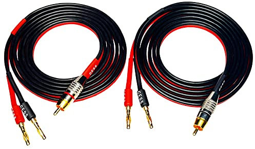 CESS-024-6f Speaker Cable with RCA Plug to 4mm Banana Plug, Pure Copper Gold-Plated Connectors, 400 Strands Tinned Copper Wire, Soft Silicone Rubber Cable (14AWG 6 Feet)