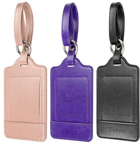 Teskyer 3 Stück Kofferanhänger, Kofferanhänger mit Adressschild, PU Leder, Zerklüftet, Schutz der Privatsphäre, Schnelle Identifikation, Kofferanhänger Flugreise, Gepäckanhänger, Farbig