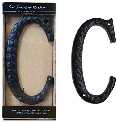 NACH Original Rustic Finish Cast Iron House Address Number for Outside or Inside, Decorative Mailbox Number for Outside, Maximum Rust Protection, Letter C, 5.5 inches, Black, JS-RUSTIC-C
