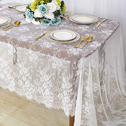 ShinyBeauty Spitzentischdecke rechteckig 152,4 x 304,8 cm Boho Spitze Elegantes Blumenmuster Hochzeitstischdecke rechteckige Wimpern-Tischdecke Spitzen-Tischdecke weiß 60x120-Inch (Schnee)