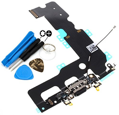 iReplaceParts Charging Port For Apple iPhone 7 Plus (5.5) Black Dock Connector Replacement With Lower Microphone & Antenna FREE Tool Kit 821-00276-A