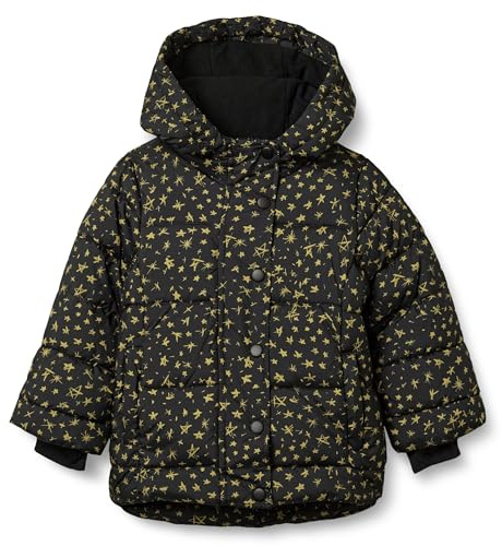 Amazon Essentials Piumino Pesante da Ragazza con Cappuccio, Impermeabile, Motivo: Stelle Nere, XXL
