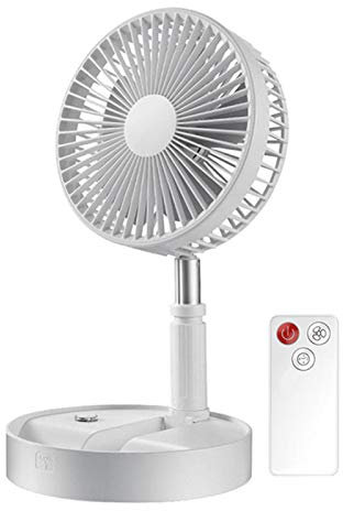 NFLOBD Telescopic folding electric Stand fan,Portable USB Desk Fan, with 3600mAh Rechargeable Battery,Adjustable Pedestal Fan 4-Speed Quiet/Remote Control Timer (White)