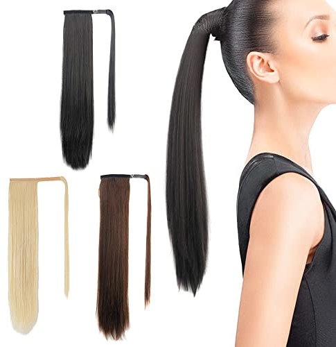 Mulaibdin Ponytail Extension Schwarz, Haarverlängerungen Zopf Extension mit Klammer, Perrücke Frauen Lang 60cm, Pferdeschwanz Haarteil Glatt, Braids Extensions, Haarteil Zopf mit Kordelzug