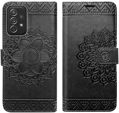 Hülle Kompatibel mit Samsung Galaxy A72 | Klapphülle Schutzhülle mit Kartenfächer Kompatibel für Galaxy A72 | Magnetverschluss Flip Case | Schwarz
