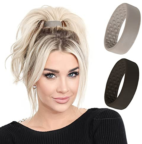 PONY-O Revolutionäre Haargummi-Alternative Pferdeschwanz-Halter für feines bis normales Haar oder leicht dickes Haar, 2 Stück, Grau und Schwarz, patentiertes Haarstyling-Zubehör von PONY-O