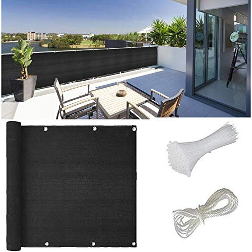 Timpfee Sonnenschutz-Tuchrolle mit Ösen, Balkon-Sichtschutzabdeckung, Windschutzscheiben-Abdeckung, Schattennetz, Zaunnetz für Terrasse, Hinterhof, Garten, Carport, 5,8 x 91,4 cm, Schwarz