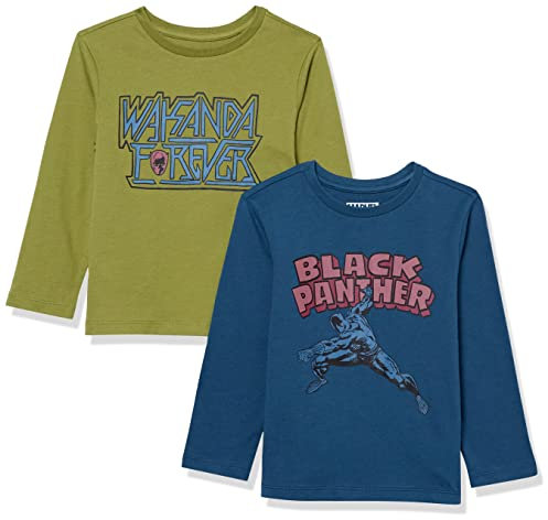 Amazon Essentials Disney | Marvel | Star Wars Toddler Boys' Long-Sleeve T-Shirts, Pack of 2, Marvel Black Panther, 2 Years