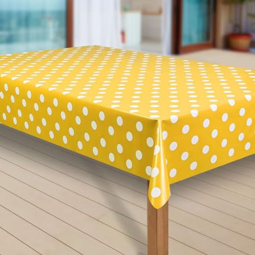 laro Wachstuch-Tischdecke Abwaschbar Garten-Tischdecke Wachstischdecke PVC Plastik-Tischdecken Eckig Meterware Wasserabweisend Abwischbar G07, Muster:Punkte gelb, Größe:140x280