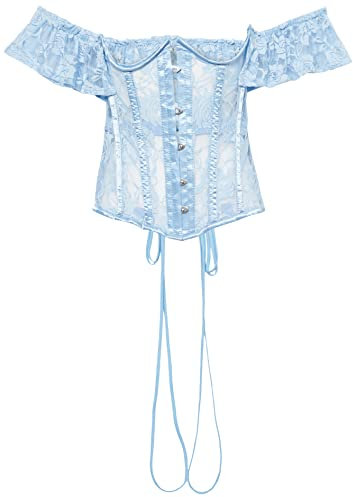 Daisy corsets Damen Lavish Unterbrustkorsett mit Rüschenärmel, durchscheinend, hellblau, Spitze Korsett, blau, 5X