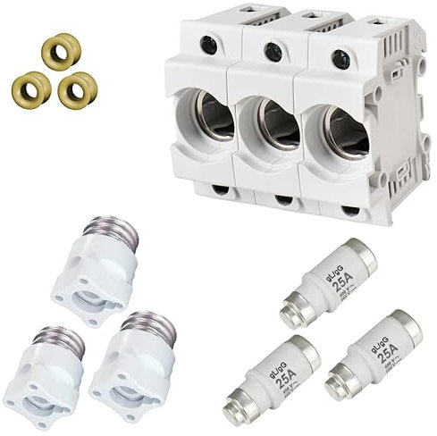 grenda-hammer® | Neozed Sicherungssockel mit Schraubkappen und 3x Schmelzsicherungen (D02-3x25 Ampère (gelb))