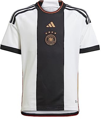 adidas Youth Soccer Germany 2022 World Cup Youth Home Jersey - Bold Vertical Stripe, Moisture-Wicking AEROREADY, White / Black, S