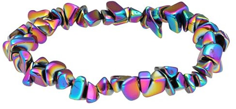 Lebensquelle Plus besonderes Splitterarmband | Handgefertigtes Elastisches Stretch Splitter Armband | Echter natürlicher Edelstein (Regenbogen-Hämatit)
