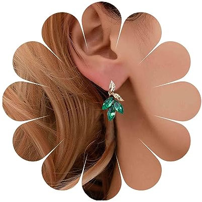 Yheakne Vintage Smaragd Tropfen Ohrringe - Smaragd Kristall Blatt Baumeln Ohrringe Cz Grün Strass - Braut Schmuck Für Frauen Und Mädchen