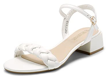DREAM PAIRS Women's Low Heels Ladies Bridal Sandals Block Heel Ankle Strap Wedding Evening Shoes,Size 8,White,SDHS2301W-E
