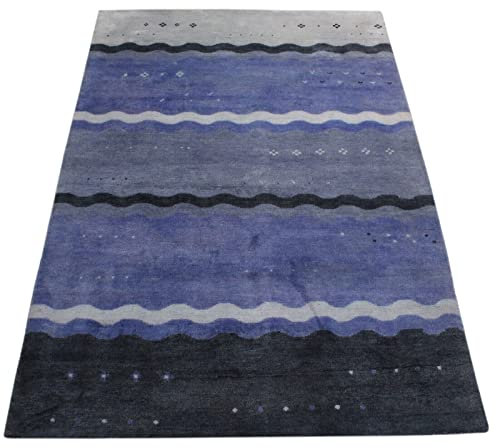 Gabbeh Teppich 100% Wolle Blau Handgeknüpft Orientteppich 183X272 cm