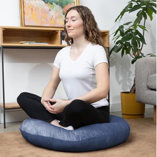 Cheer Collection Extra Large Floor Pillow, 32 Round Meditation Cushion, Oversized Yoga Pillow & Floor Cushions for Adults, Floor Pillows for Sitting, Meditation, and Seat Cushion - Navy Blue
