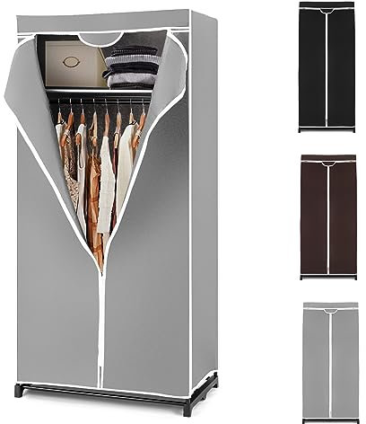 HOMASIS Faltbarer Stoffschrank mit Staubabdeckung, platzsparend Schrank für kleines Zimmer, zusammenklappbarer Kleiderschrank mit Reißverschluss für Schlafzimmer,Wohnzimmer, 74x50x172cm (Grau)
