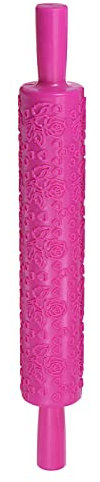 sourcing map Pattern Embossed Rolling Pin 14.57 x 1.97 Rose Heart 3D Pattern PP Plastic Non-Stick Embossing Textured Rolling Pins for Baking Cookie Fondant Pastry Clay Dough, Red