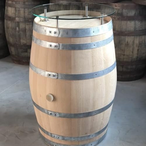 Fass-Schmiede Weinfass Stehtisch Très Chic mit Glasplatte (Glasplatte: 60cm Ø, Natur)