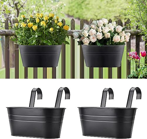 LIROPAU 2 Piezas Macetas Colgantes de Metal, Maceta de Metal Colgante Exterior Florero Macetas Balcon Maceta para Colgar con Gancho Desmontable para Balcón Valla Jardín Hogar Decoración (Negro)
