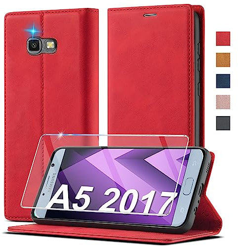 Handyhülle für Samsung Galaxy A5 2017 Hülle Leder[Mit Schutzfolie]für Samsung A5 2017 Hülle Klappbar Leder Flip Wallet Stoßfeste Case Schutzhülle Klapphülle für Samsung A5 2017 Hülle Holster（5,2 Zoll）