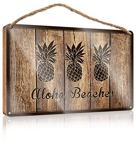 CakJuice - Panel de madera colgante Aloha Playas Piña Panel de madera Porche Piscina Decoraciones al aire libre (15 x 28 cm)