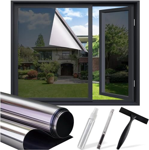 Lifetree Spiegelfolie Fensterfolie Fenster Innen Sonnenschutzfolie Sichtschutz Sonnenschutz Selbsthaftend:UV-Schutz Hitzeschutz Wärmeschutzfolie Verdunklungsfolie Privatsphäre Schwarzgrau 44.5x200cm