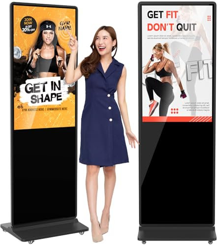 YCKJNB 43 Pouces Écran Publicitaire, Ecran Interactif Tactile IPS Ecran Vertical Publicitaire HD,Affichage de Signalisation Numérique Ecran Tactile, avec Entrée WiFi, HDMI, USB Lecteur, Noir