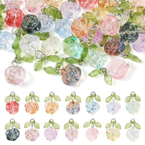 Crafans 28 Fiore Fascino Vetro Rosa Ciondoli Cristallo Trasparente Cicli Sospesi per DIY Collana Orecchino Artigianato Fabbricazione di Gioielli