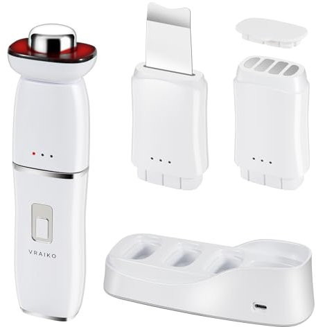 VRAIKO Flex Interchangeable Face Massager, Mikrostrom-Gesichtsgerät, Hautschrubber-Gesichtsspatel, Hautverjüngungs- und Gesichtsskulptur-Werkzeug mit Dreifach-Licht- und Wärmetherapie