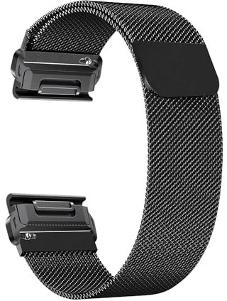 ZoRoll Armband QuickFit 26 mm Kompatibel mit Garmin Enduro 3 / Fenix 8 51mm/7X Pro/7X/6X/6X Pro, Edelstahl Ersatzarmband Mesh Metall Uhrenarmband Kompatibel mit Garmin Fenix 5X/5X Plus - Schwarz
