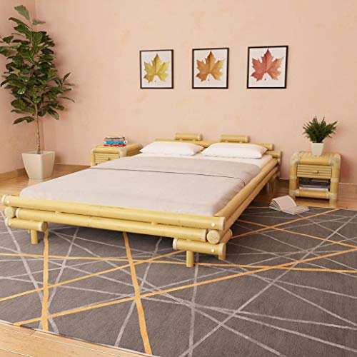YUHI-HQYD Bettgestell,Full Size Bed Frame,Plattform-Bettgestell,Matratzenfundament,Doppelbett,Einschließlich Bambusbett-Latten,für Ersatz-Schlafzimmer und Büro, Bambus 140×200 cm