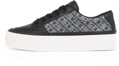 Tommy Hilfiger Damen Vulcanized Sneaker Monogram aus Leder, Schwarz (Black), 39