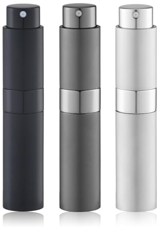 Lulupack 10ml Parfümzerstäuber, Kölnisch Wasser Reisesprühflasche, Nachfüllbarer Tragbarer Zerstäuber (3pcs, Schwarz, Silber, Grau)
