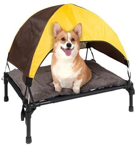 Outdoor Liege Für Hunde, Kühlendes Erhöhtes Haustierbett, Klappbar Sonnenschutz Hundeliege Mit Sonnendach, Erhöhtes Hundebett, Hundeliege Mit Dach, Abnehmbares Camping Hundebett Mit Baldachin